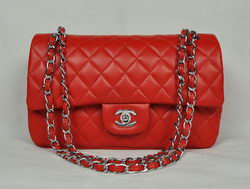 AAA Chanel Classic Flap Bag 1112 Red Leather Silver Hardware Knockoff